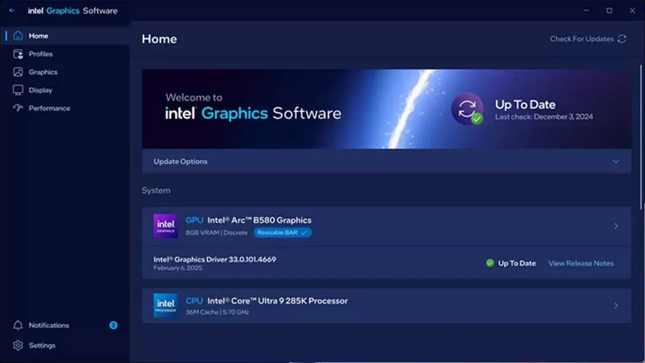 Elveda Intel Arc, hoş geldin Intel Graphics Software